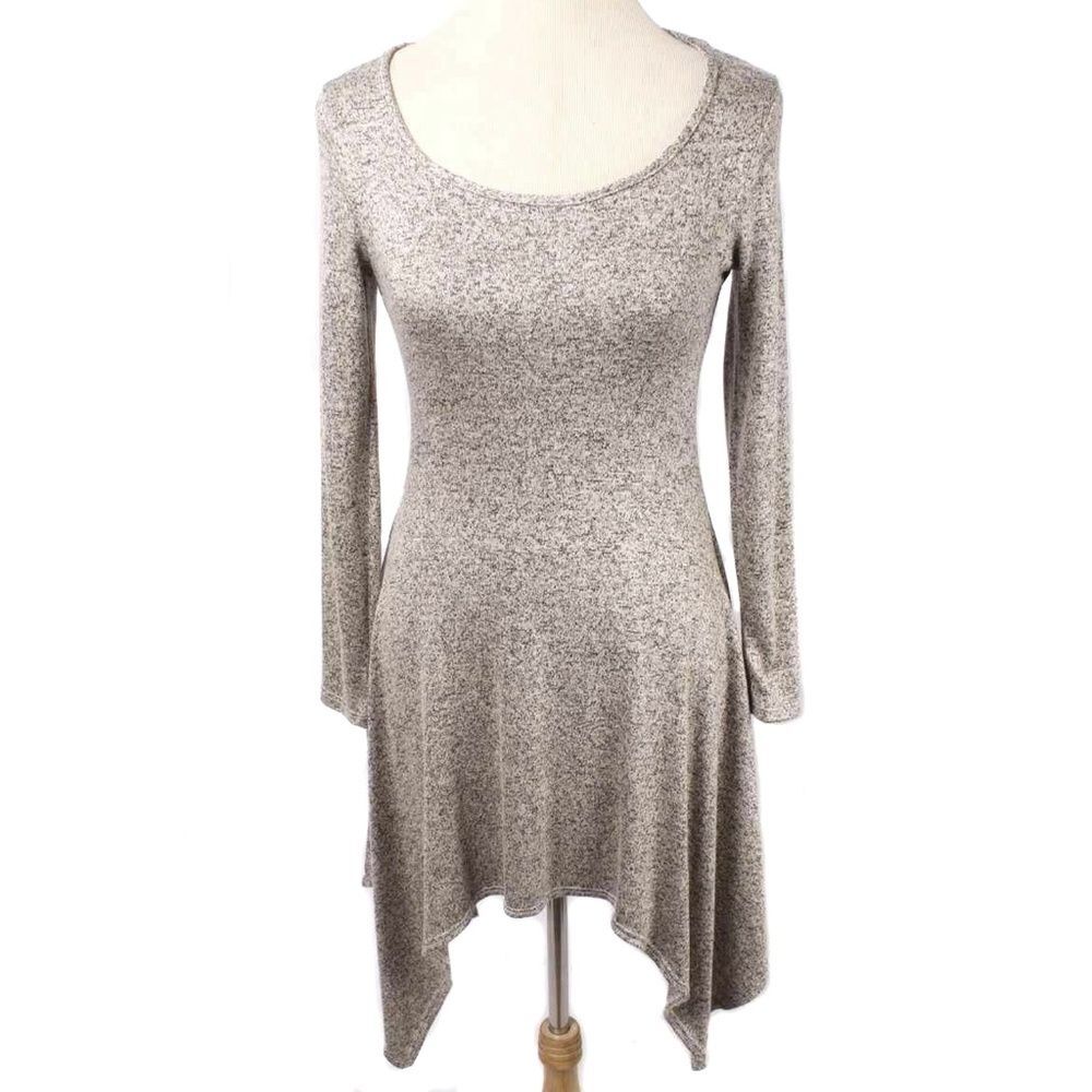 TMG New York Beige/Gray Marled Knit Handkerchief Hem Tunic Dress Y2K Size Small